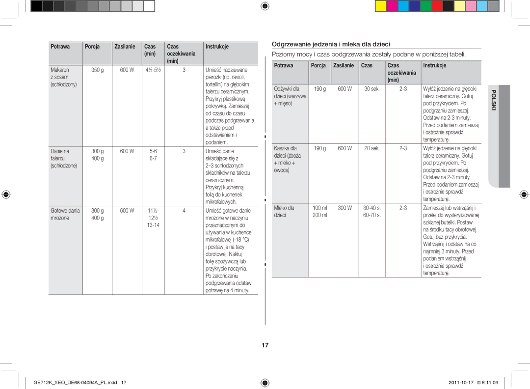 Samsung GE712K/XEO manual Czas Instrukcje 