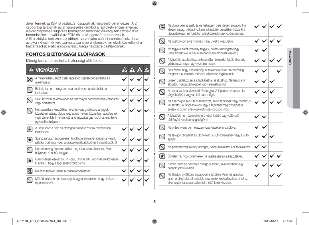 Samsung GE712K/XEO manual Fontos Biztonsági Előírások, Mindig tartsa be ezeket a biztonsági előírásokat 