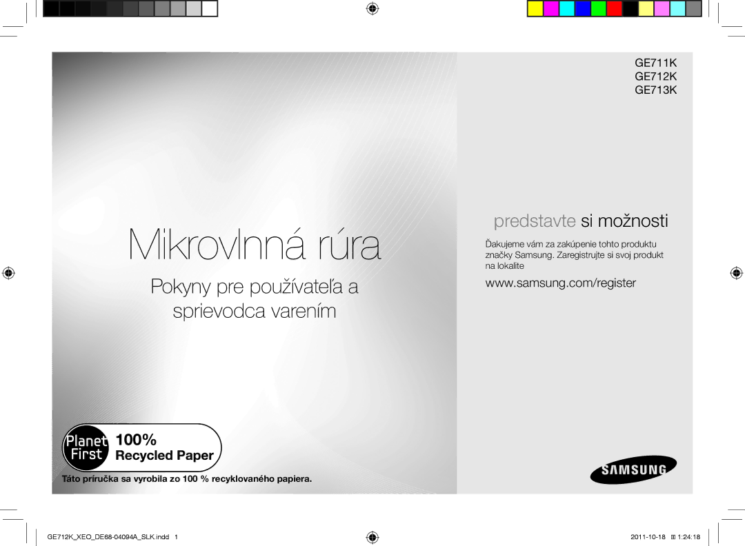 Samsung GE712K/XEO manual Mikrovlnná rúra, Táto príručka sa vyrobila zo 100 % recyklovaného papiera 