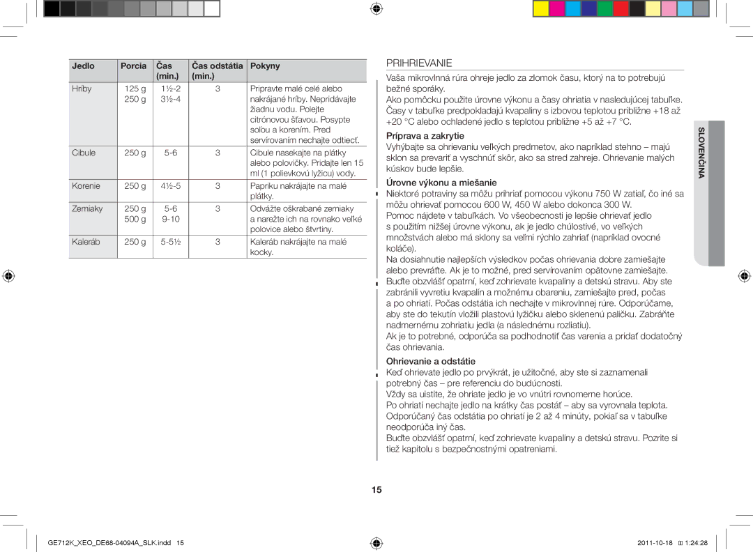 Samsung GE712K/XEO manual Prihrievanie 