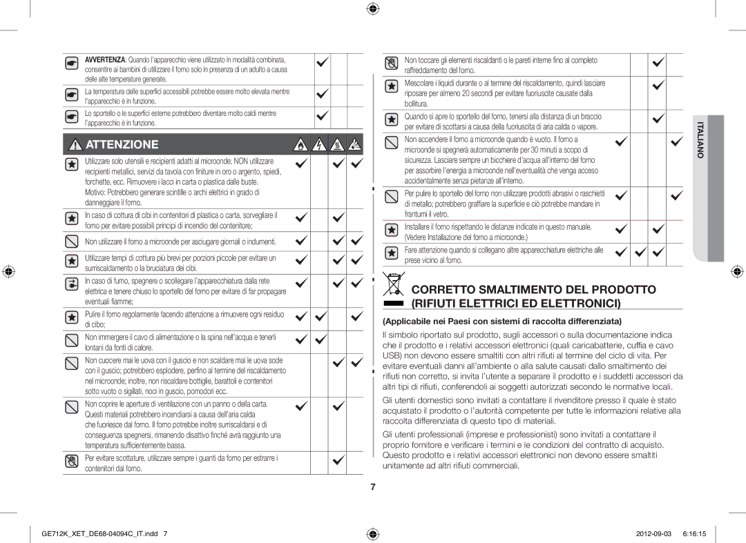 Samsung GE712K/XET Accidentalmente senza pietanze allinterno, Applicabile nei Paesi con sistemi di raccolta differenziata 