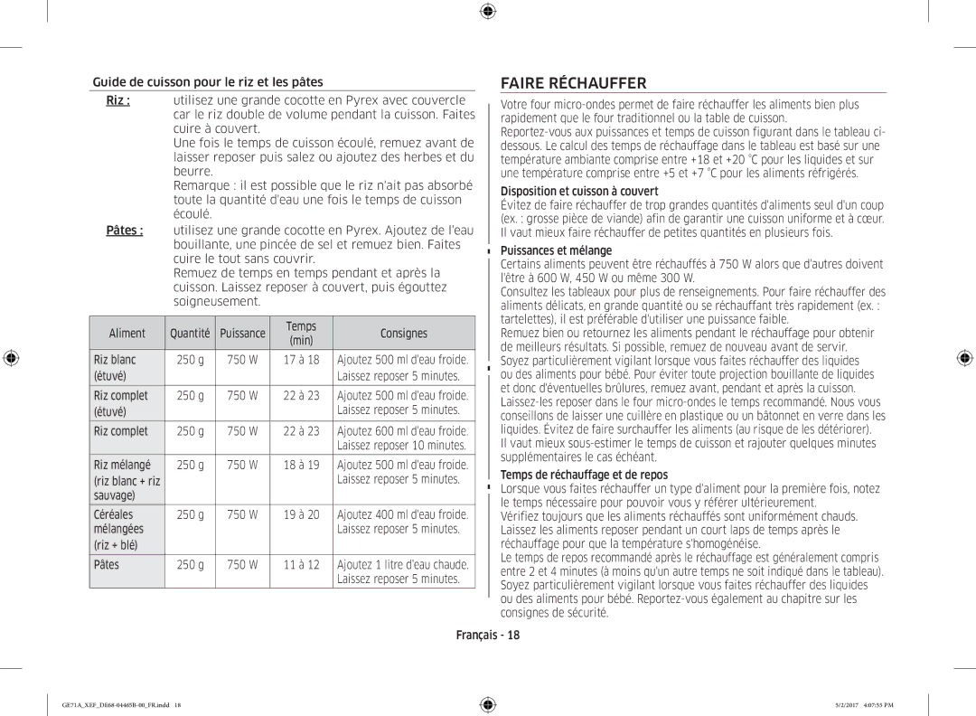 Samsung GE71A-B/XEF manual Faire Réchauffer 