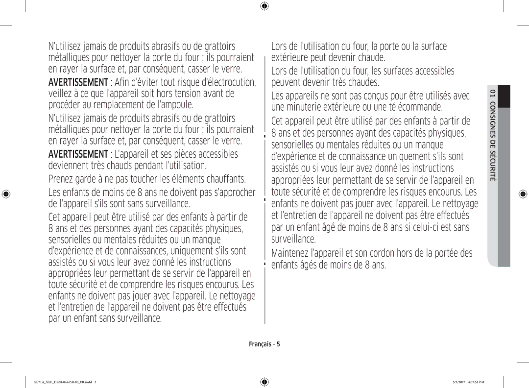 Samsung GE71A-B/XEF manual Prenez garde à ne pas toucher les éléments chauffants 