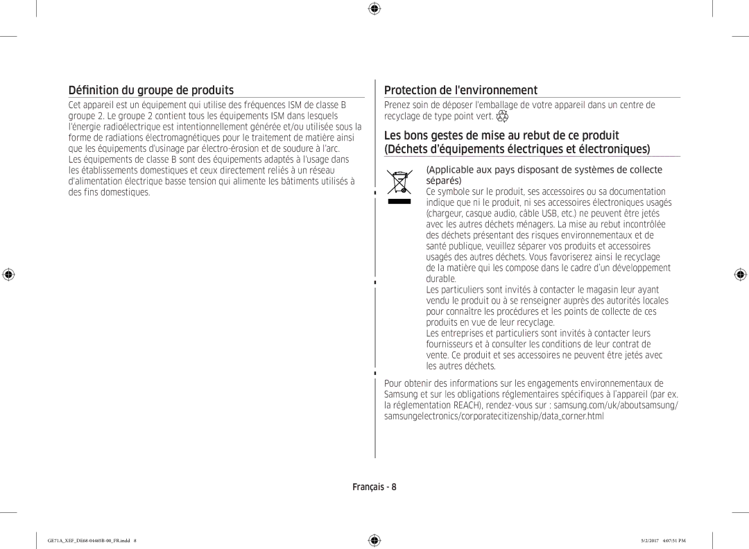 Samsung GE71A-B/XEF manual Définition du groupe de produits 