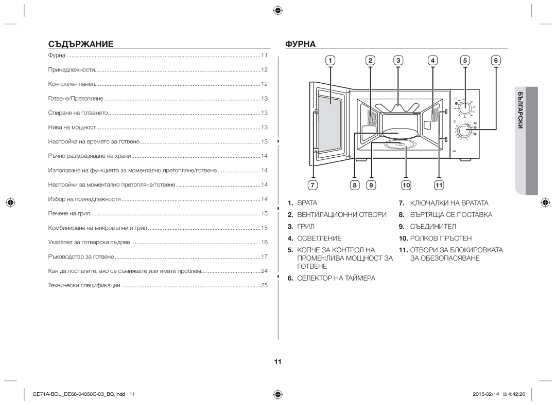 Samsung GE71A/BOL, GE71A/XEO manual Съдържание, Фурна, ЗА Обезопасяване 