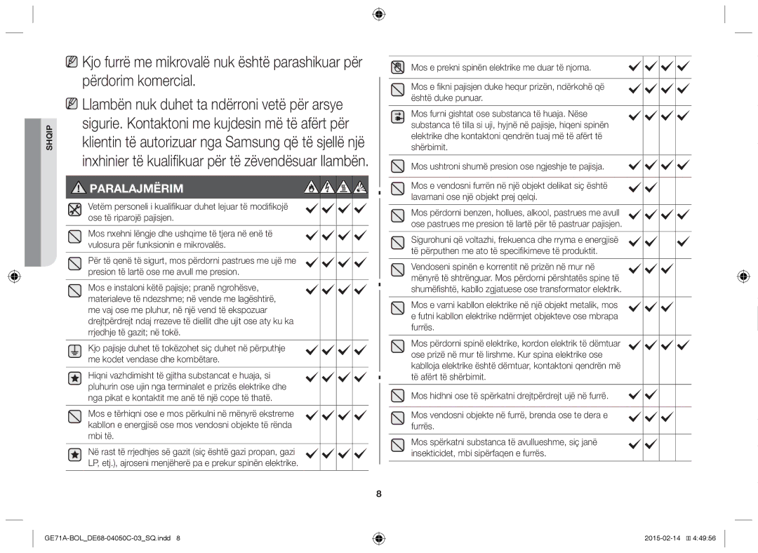 Samsung GE71A/XEO, GE71A/BOL manual Paralajmërim 