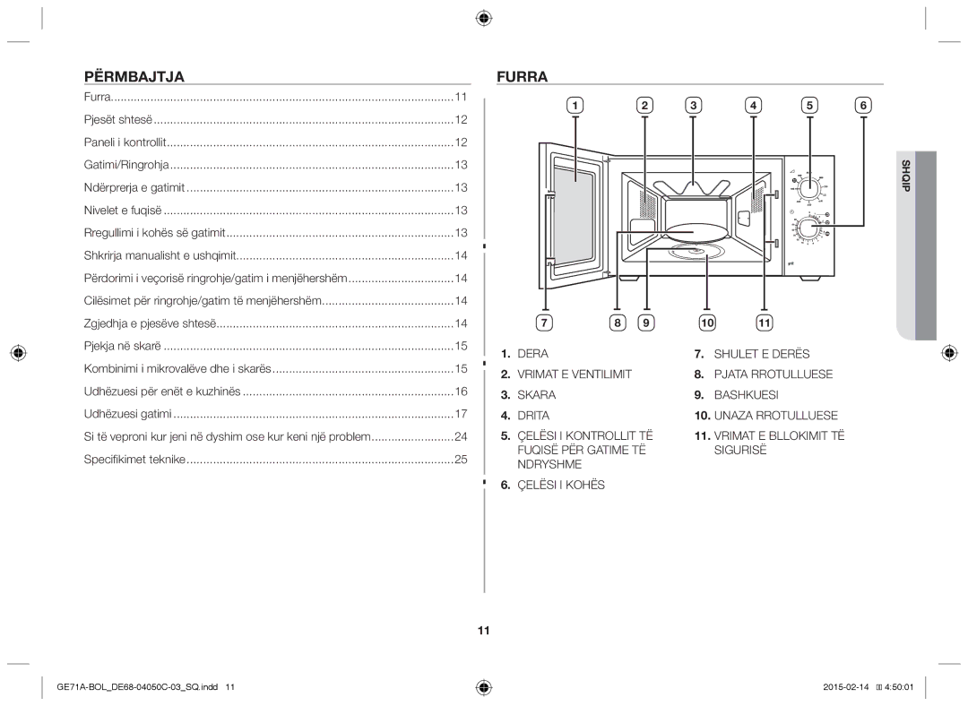 Samsung GE71A/BOL, GE71A/XEO manual Përmbajtja, Furra 