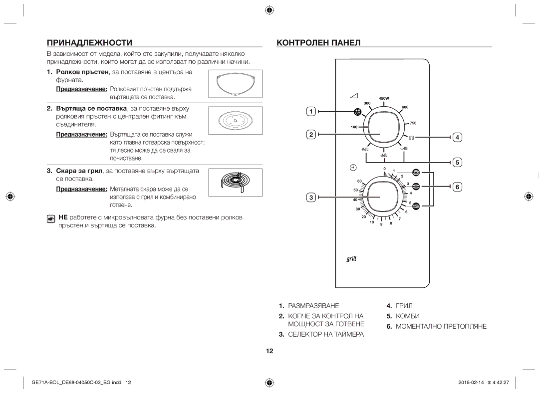 Samsung GE71A/XEO, GE71A/BOL manual Принадлежности, Контролен панел, Ролков пръстен, за поставяне в центъра на фурната 