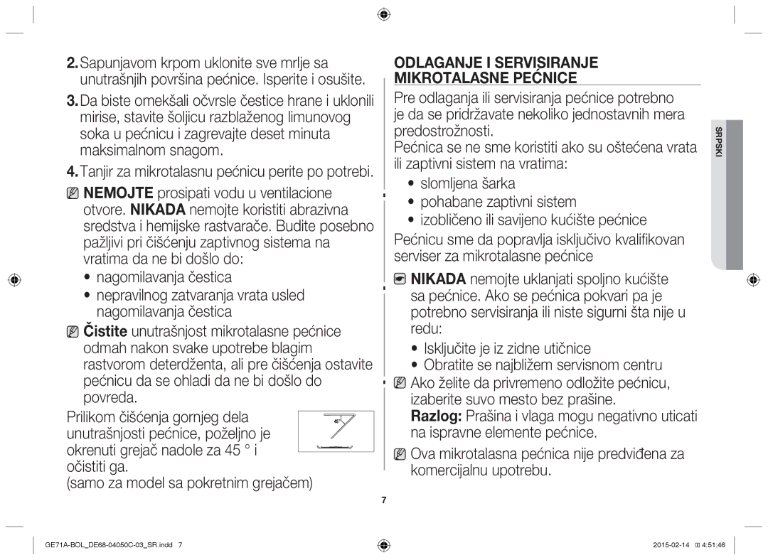 Samsung GE71A/BOL, GE71A/XEO manual Odlaganje i servisiranje, Mikrotalasne pećnice 