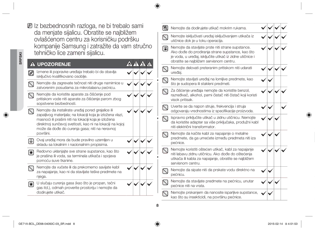 Samsung GE71A/XEO, GE71A/BOL manual Upozorenje 