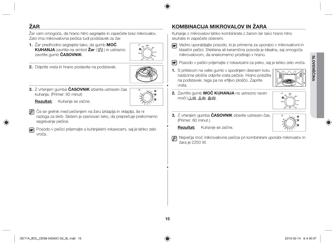 Samsung GE71A/BOL, GE71A/XEO manual Žar, Kombinacija mikrovalov in žara 