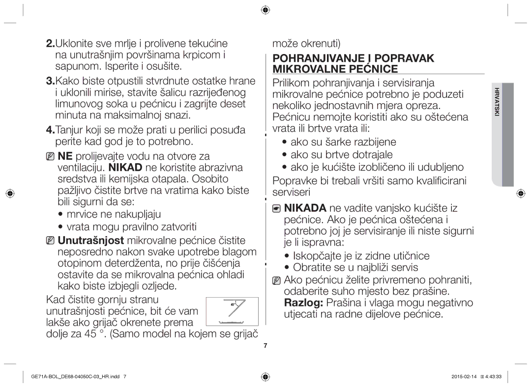 Samsung GE71A/BOL, GE71A/XEO manual Može okrenuti, Pohranjivanje i popravak mikrovalne pećnice 