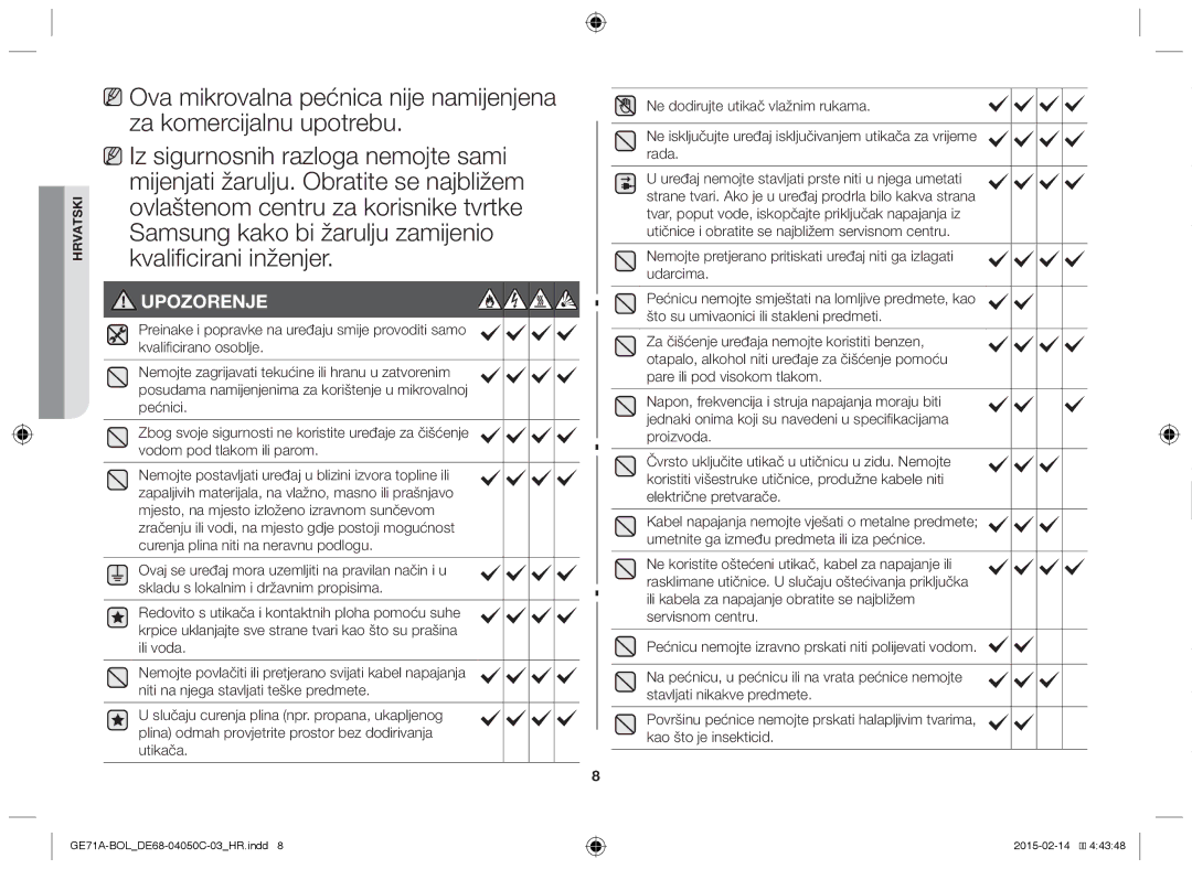 Samsung GE71A/XEO, GE71A/BOL manual Upozorenje 