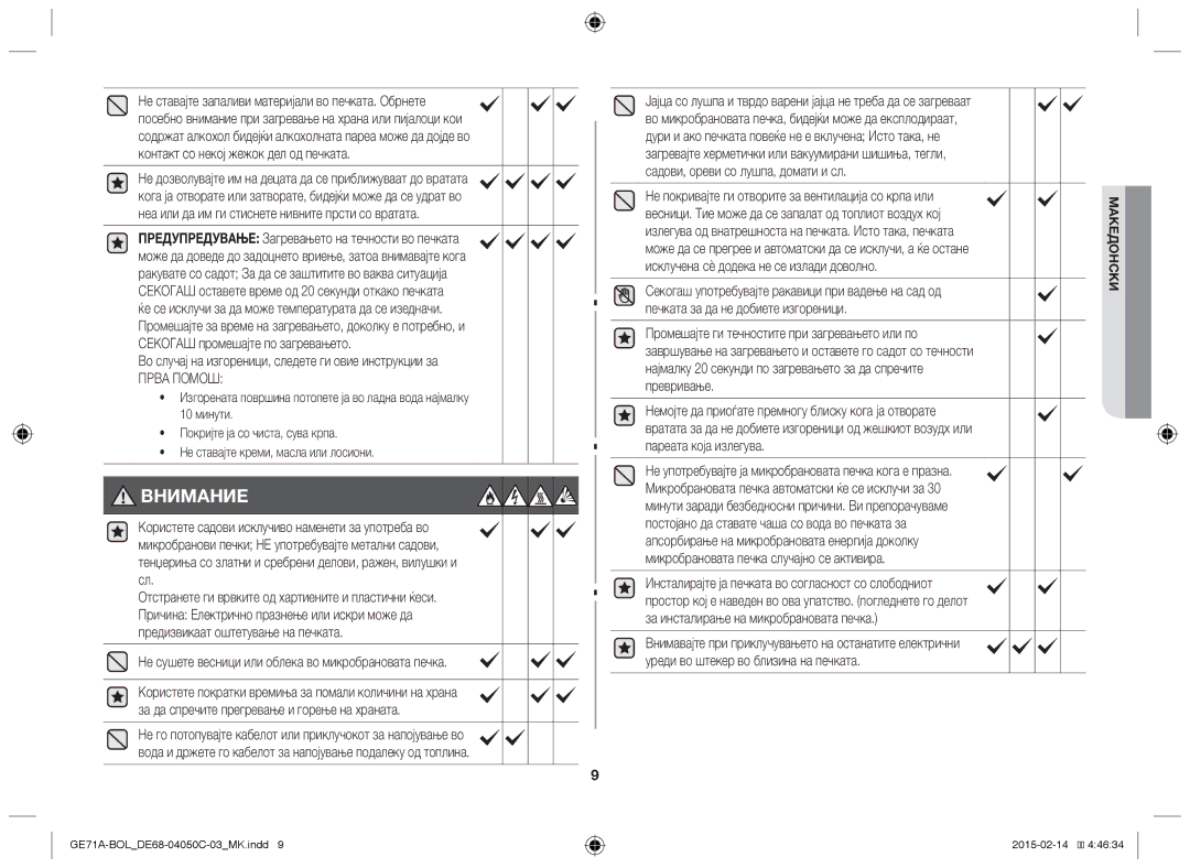 Samsung GE71A/BOL, GE71A/XEO manual Во случај на изгореници, следете ги овие инструкции за 