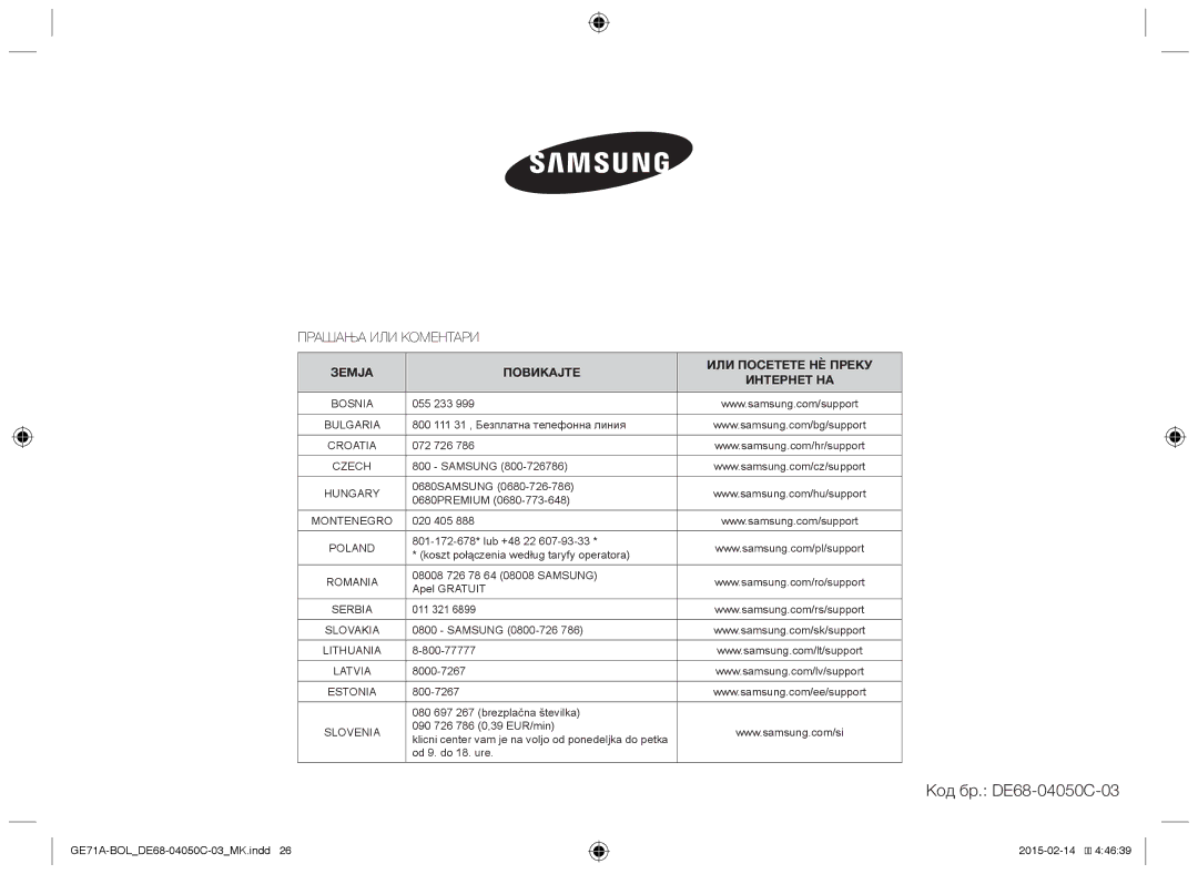 Samsung GE71A/XEO, GE71A/BOL manual Прашања ИЛИ Коментари, Зemja Пobиkajte ИЛИ Пocetete HЀ Пρεκу Иηтephet HA 