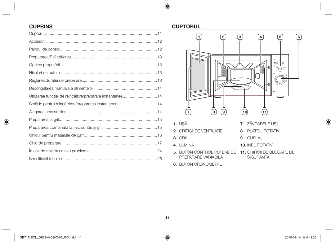 Samsung GE71A/BOL, GE71A/XEO manual Cuprins, Cuptorul 