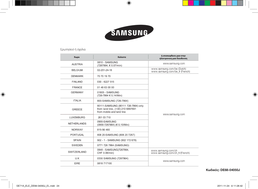 Samsung GE71A/XEO, GE71A/ELE manual Κωδικός DE68-04050J 