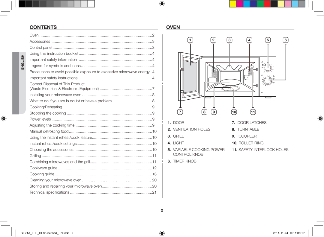 Samsung GE71A/XEO, GE71A/ELE manual Contents, Oven 