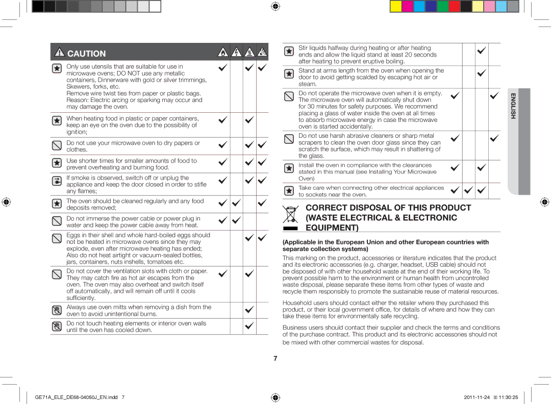 Samsung GE71A/ELE manual Microwave oven will automatically shut down, Be mixed with other commercial wastes for disposal 