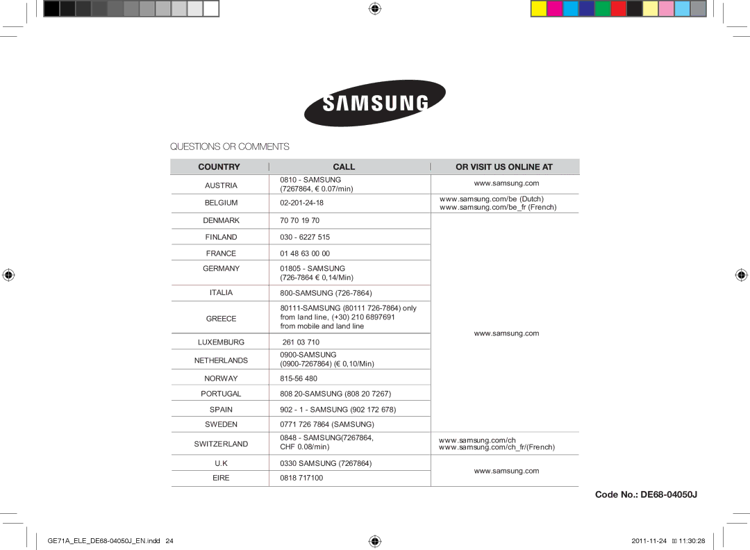 Samsung GE71A/XEO, GE71A/ELE manual Code No. DE68-04050J 