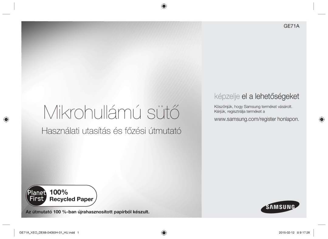 Samsung GE71A/ELE, GE71A/XEO manual Mikrohullámú sütő 