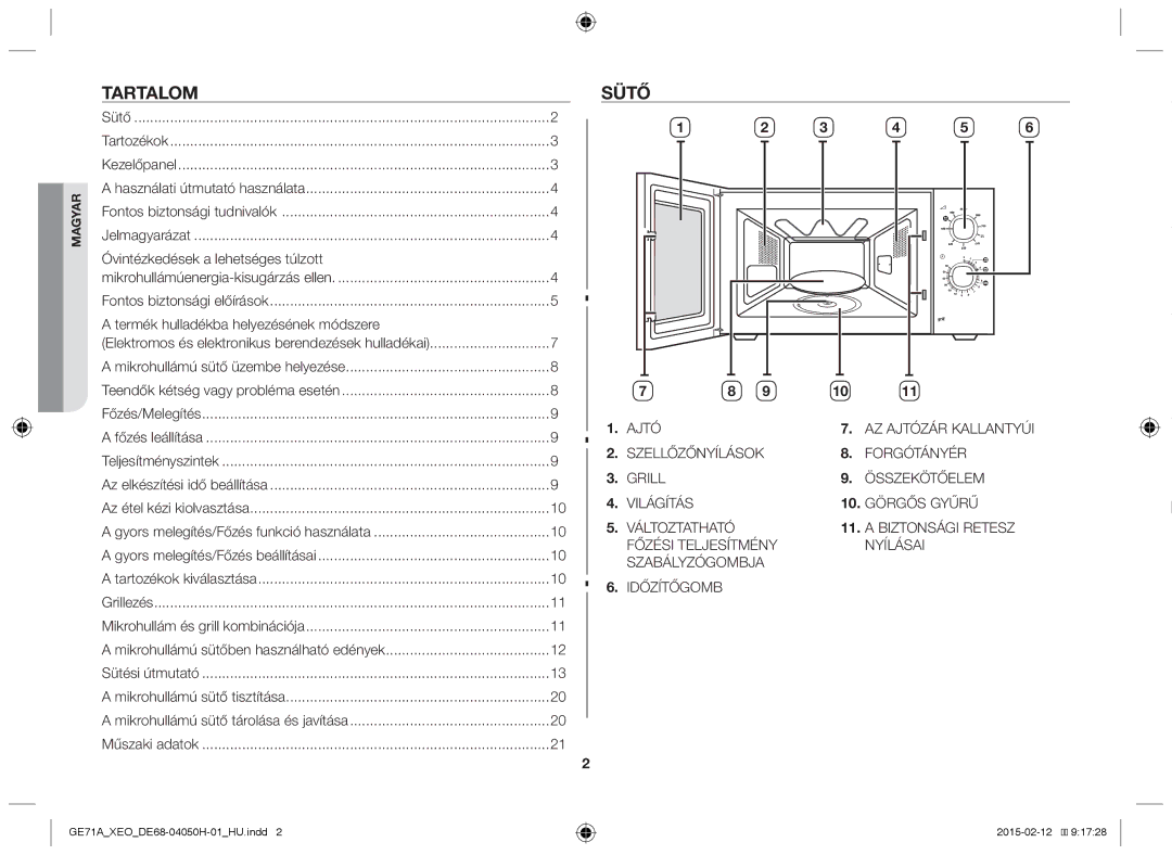 Samsung GE71A/XEO, GE71A/ELE Tartalom, Sütő, Óvintézkedések a lehetséges túlzott, Termék hulladékba helyezésének módszere 