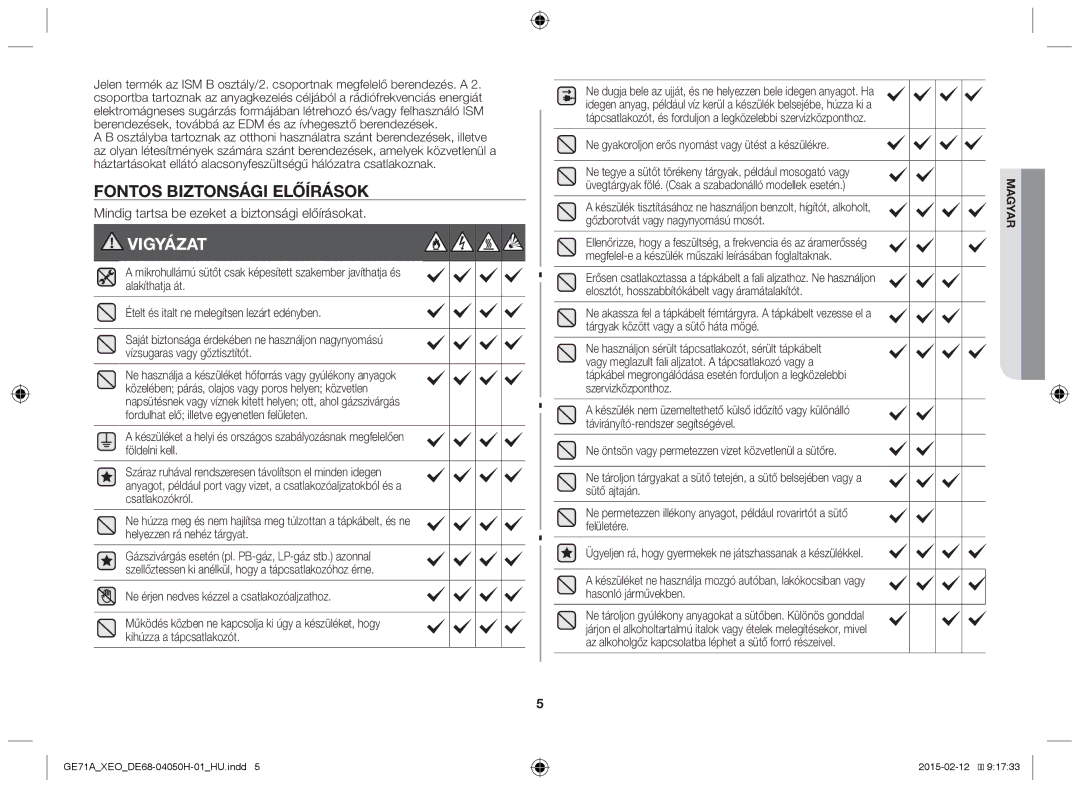 Samsung GE71A/ELE, GE71A/XEO manual Fontos biztonsági előírások, Mindig tartsa be ezeket a biztonsági előírásokat 