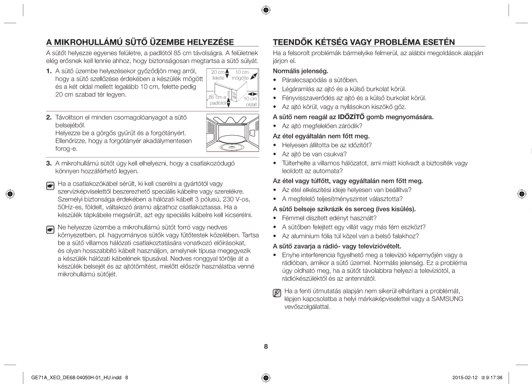 Samsung GE71A/XEO manual Normális jelenség, Páralecsapódás a sütőben, Fényvisszaverődés az ajtó és a külső burkolat körül 