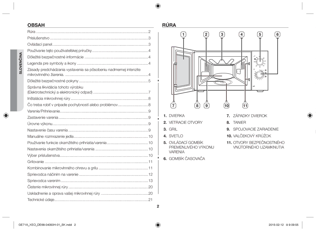 Samsung GE71A/XEO, GE71A/ELE manual Obsah, Rúra, Správna likvidácia tohoto výrobku 