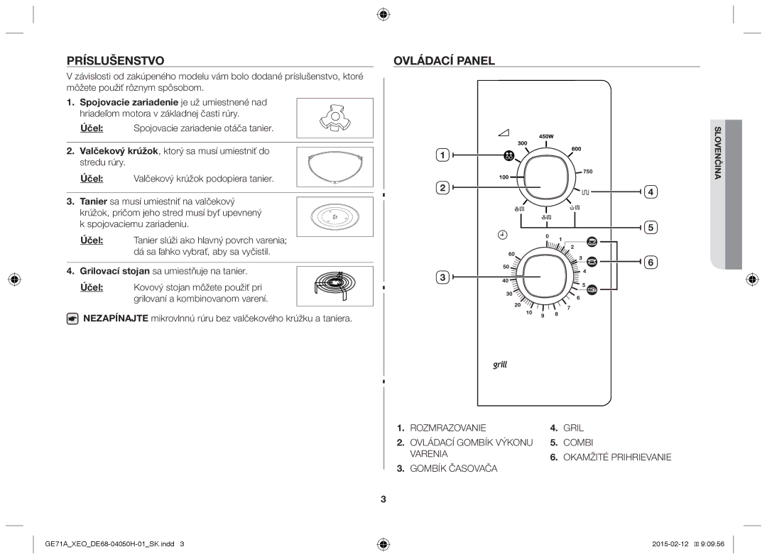 Samsung GE71A/ELE, GE71A/XEO manual Príslušenstvo, Ovládací panel, Spojovacie zariadenie je už umiestnené nad 