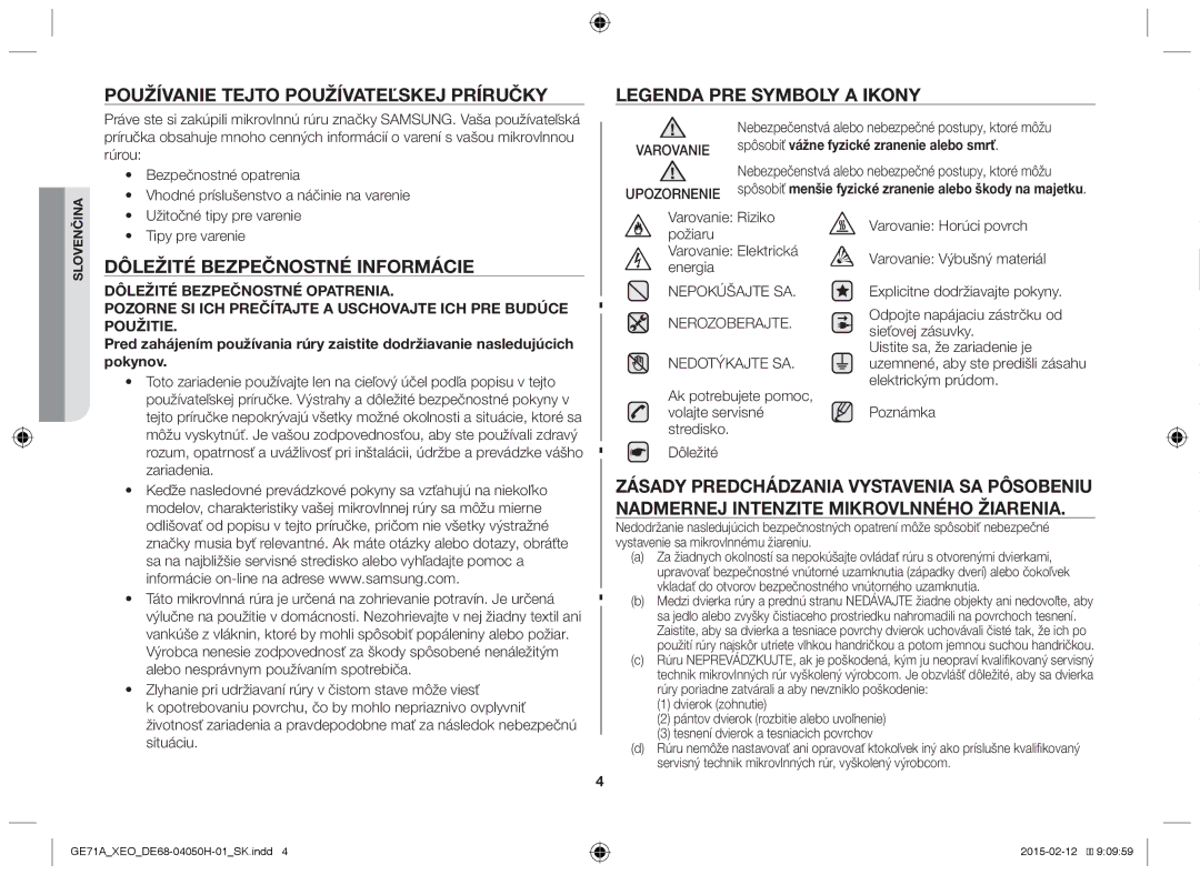 Samsung GE71A/XEO, GE71A/ELE manual Používanie tejto používateľskej príručky, Dôležité bezpečnostné informácie 