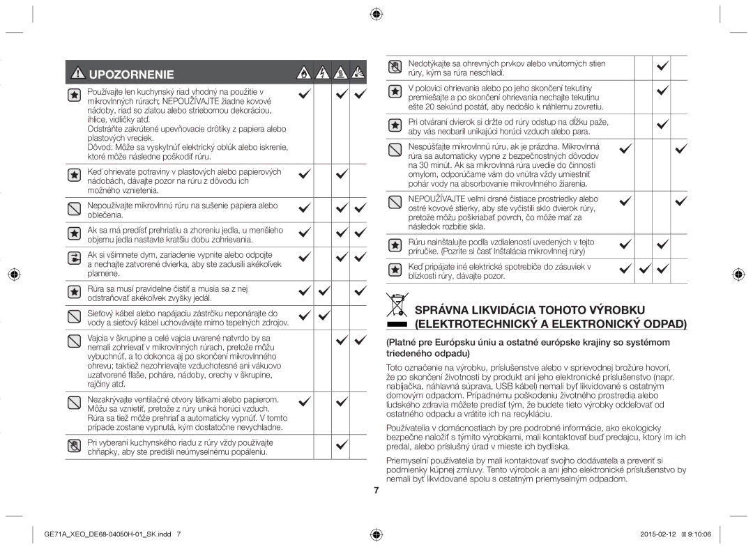 Samsung GE71A/ELE, GE71A/XEO manual Pri otváraní dvierok si držte od rúry odstup na dĺžku paže 