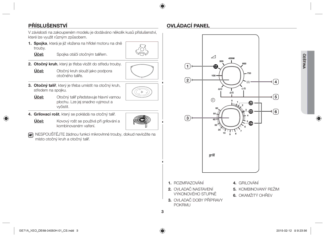 Samsung GE71A/ELE, GE71A/XEO manual Příslušenství, Ovládací panel 