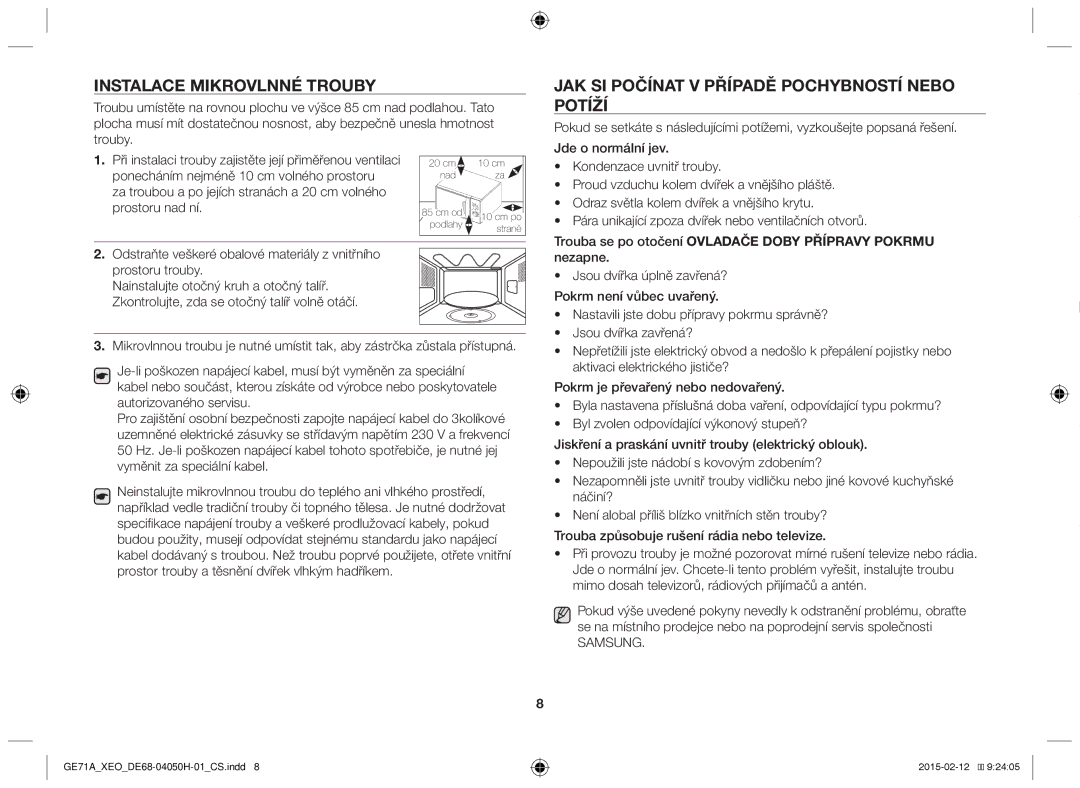 Samsung GE71A/XEO, GE71A/ELE manual Potíží, Trouba se po otočení Ovladače Doby Přípravy Pokrmu 