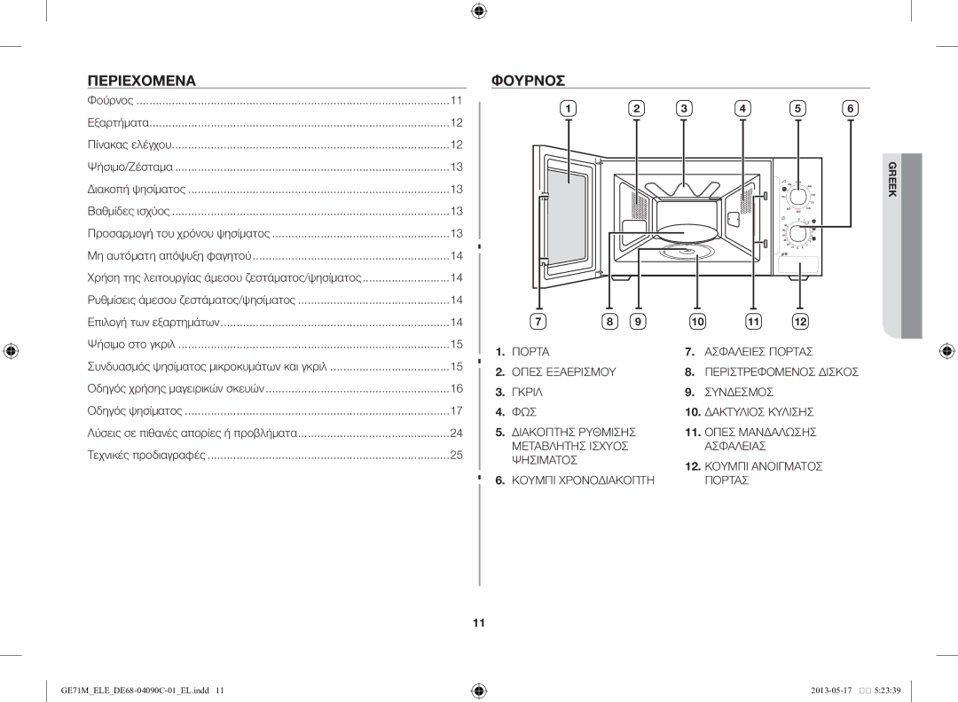 Samsung GE71M/ELE manual Περιεχόμενα, Φούρνος 