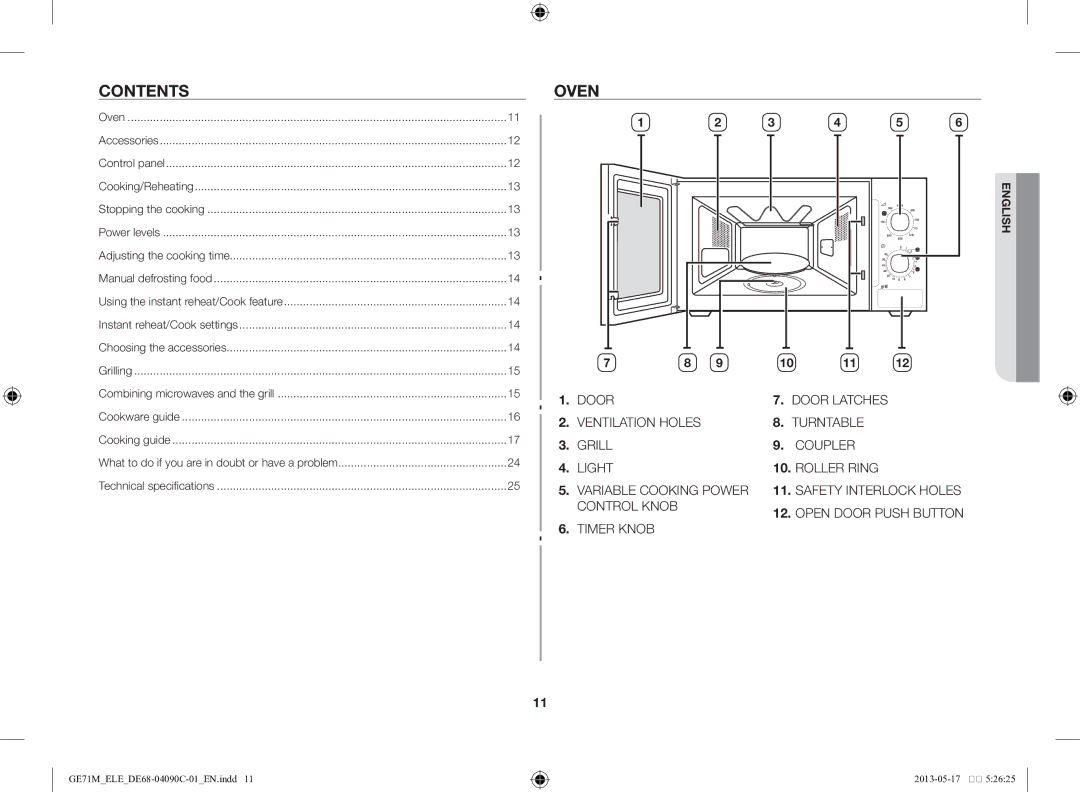 Samsung GE71M/ELE manual Contents, Oven 