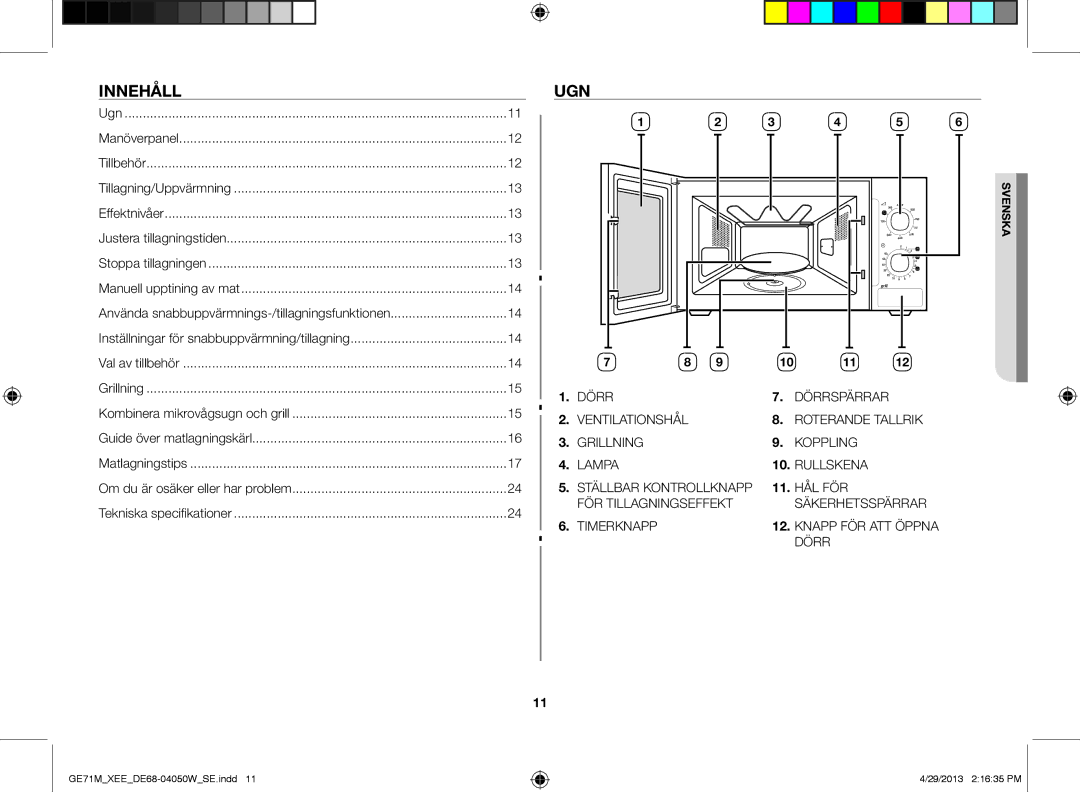 Samsung GE71M/XEE manual Innehåll, Ugn 