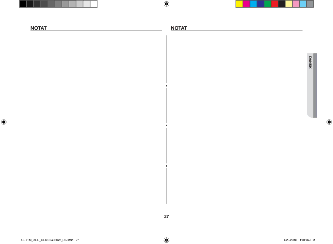 Samsung GE71M/XEE manual Notat 