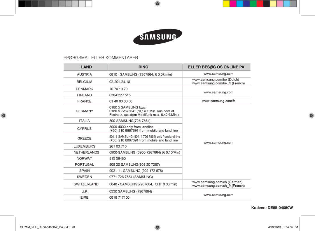 Samsung GE71M/XEE manual GE71MXEEDE68-04050WDA.indd 29/2013 10435 PM 