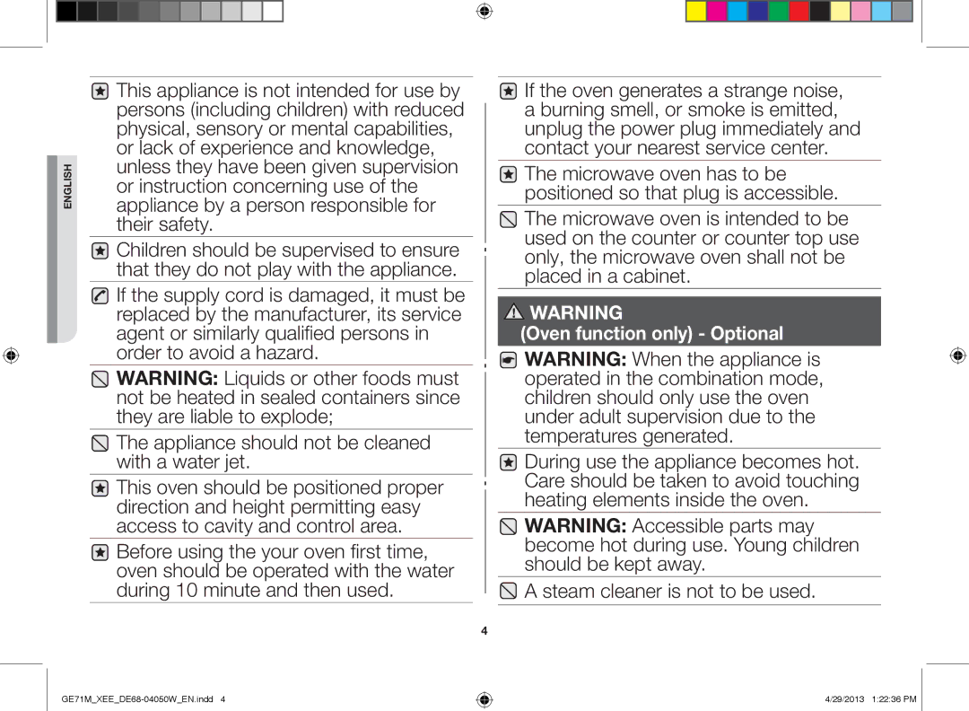 Samsung GE71M/XEE manual Steam cleaner is not to be used 