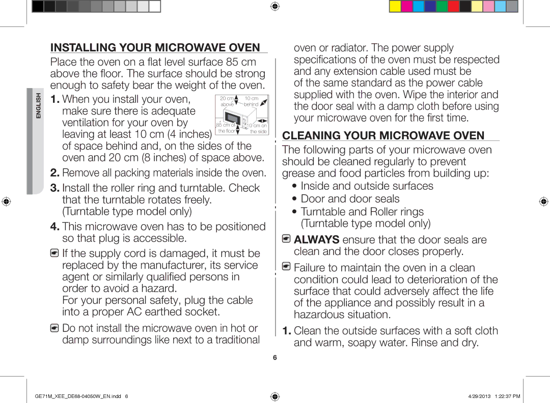 Samsung GE71M/XEE manual Installing your microwave oven, Cleaning your microwave oven 