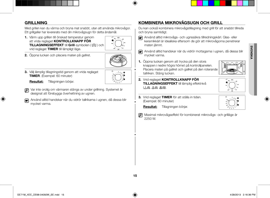 Samsung GE71M/XEE manual Grillning, Kombinera mikrovågsugn och grill 