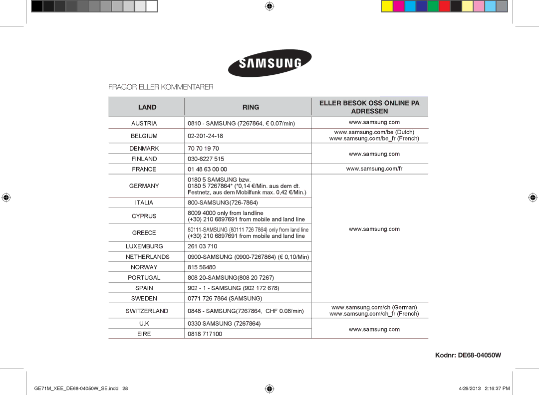 Samsung GE71M/XEE Samsung 7267864, € 0.07/min, 02-201-24-18, 70 70 19, 030-6227, 01 48 63 00 0180 5 Samsung bzw, 261 03 