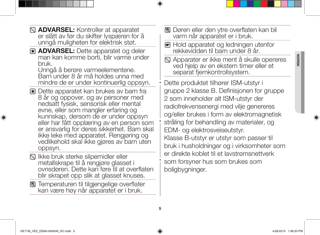 Samsung GE71M/XEE manual Norsk 