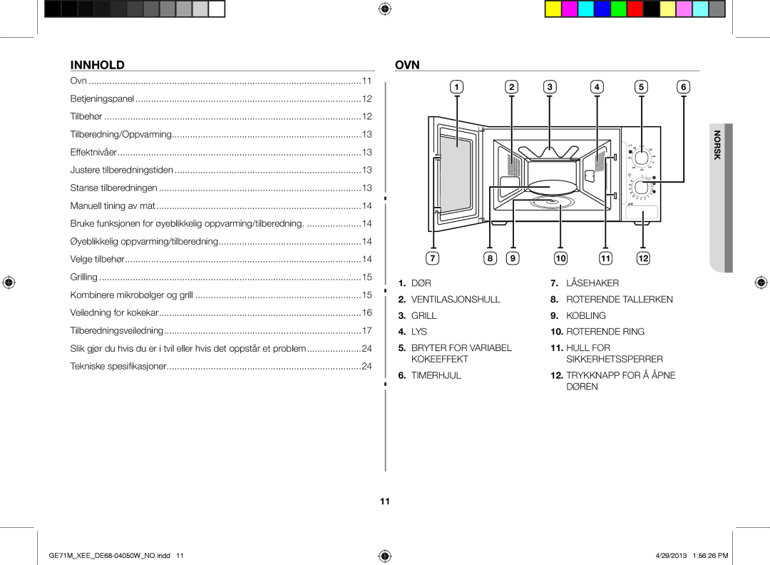 Samsung GE71M/XEE manual Innhold, Ovn 