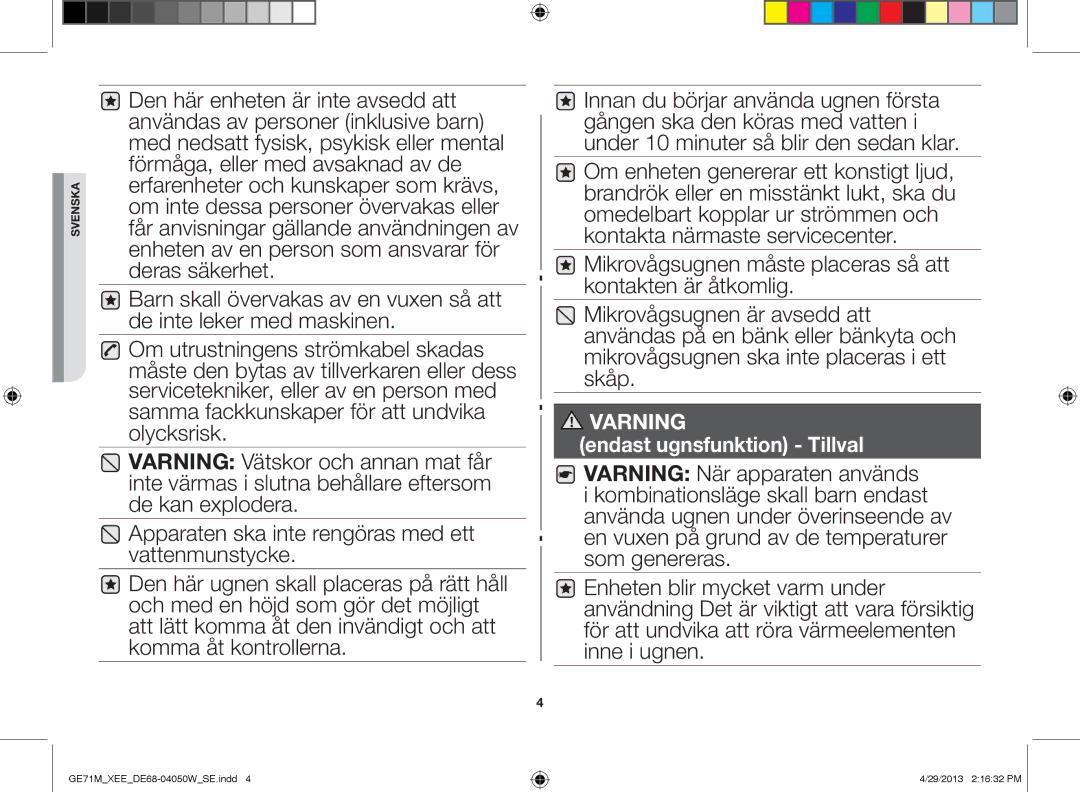 Samsung GE71M/XEE manual Varning 