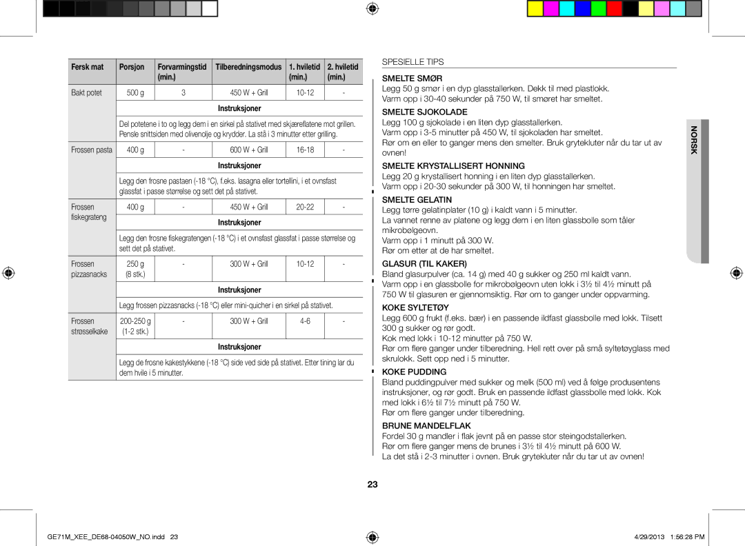 Samsung GE71M/XEE manual Bakt potet, Sett det på stativet Frossen, 300 W + Grill Strøsselkake 