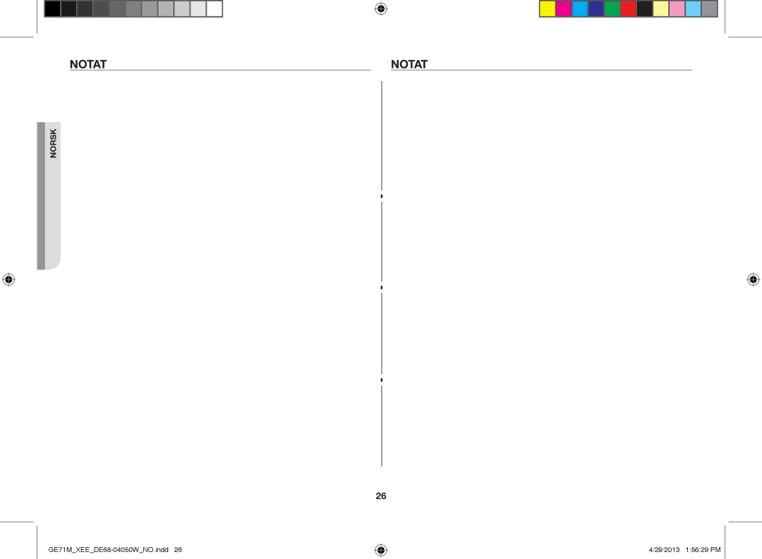 Samsung GE71M/XEE manual Notat 