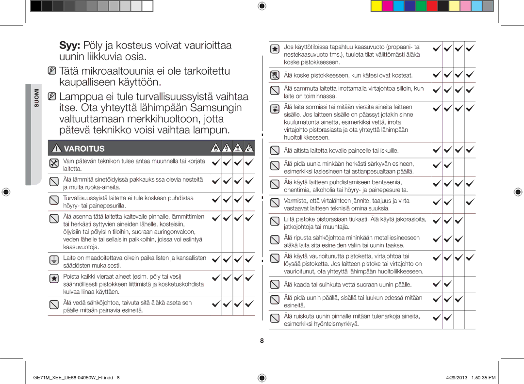 Samsung GE71M/XEE manual Itse. Ota yhteyttä lähimpään Samsungin 