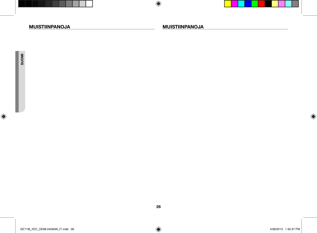 Samsung GE71M/XEE manual Muistiinpanoja 